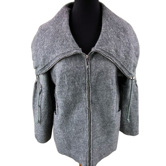 SOLD.   Lisa International Boiled Wool Jacket Size L Art To Wear Coat Gray Boho - Picture 2 of 9